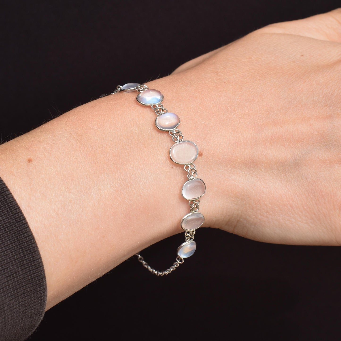 Vintage Cabochon Moonstone Silver Bracelet | 7"