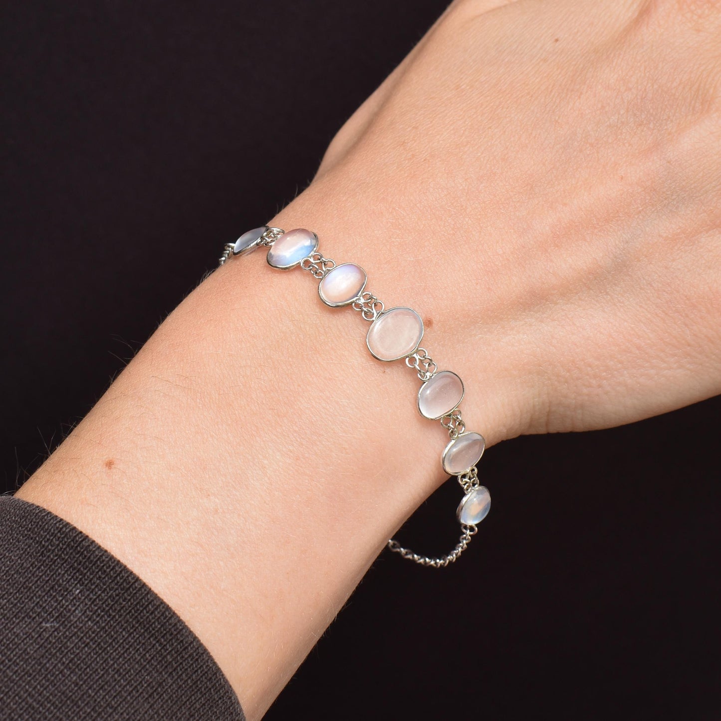 Vintage Cabochon Moonstone Silver Bracelet | 7"