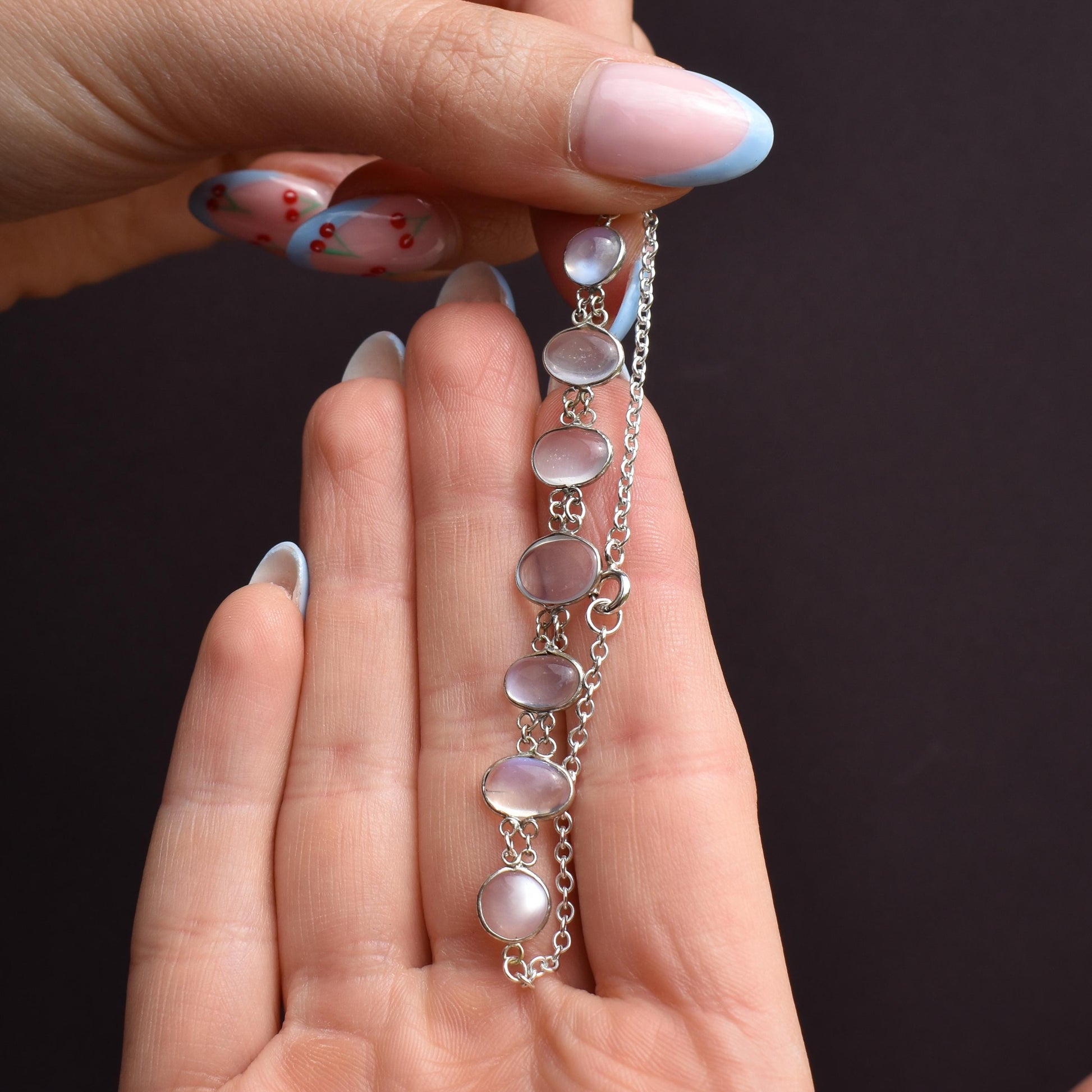 Vintage Cabochon Moonstone Silver Bracelet | 7"