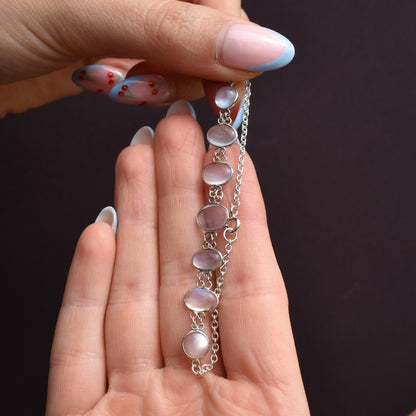 Vintage Cabochon Moonstone Silver Bracelet | 7"