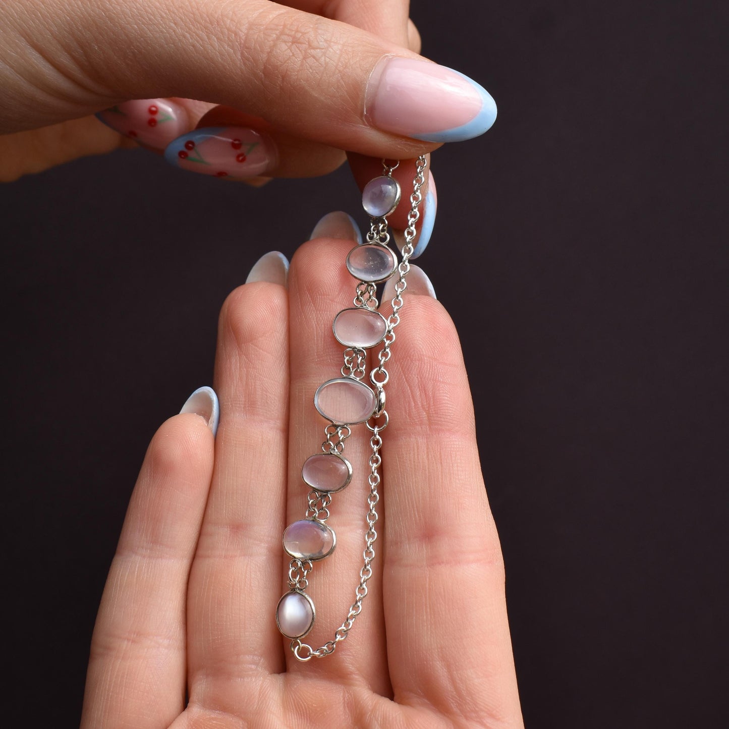 Vintage Cabochon Moonstone Silver Bracelet | 7"