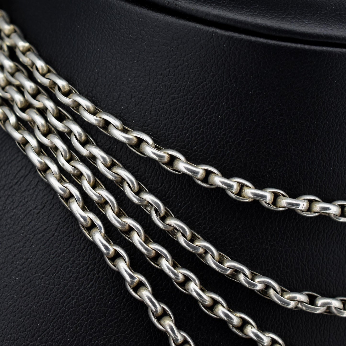 Antique Silver Long Guard Chain Necklace with Dog Clip | 52" Length