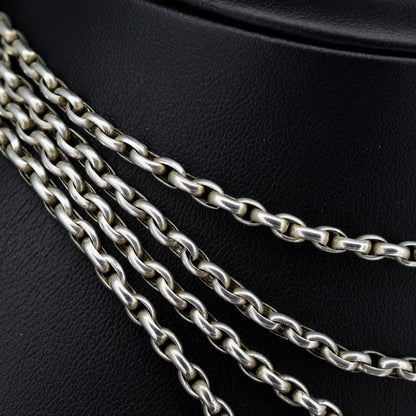 Antique Silver Long Guard Chain Necklace with Dog Clip | 52" Length
