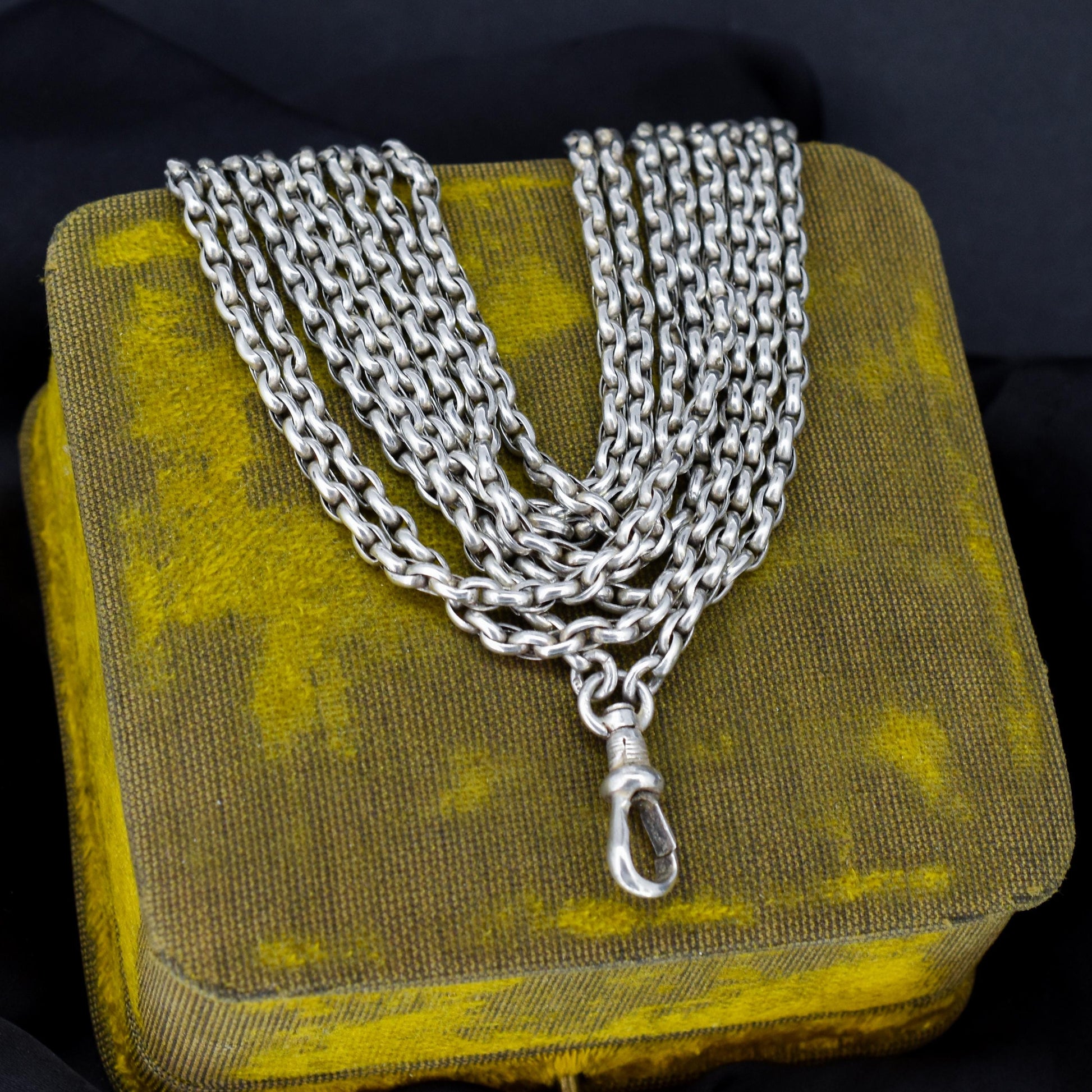 Antique Silver Long Guard Chain Necklace with Dog Clip | 52" Length