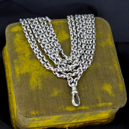Antique Silver Long Guard Chain Necklace with Dog Clip | 52" Length