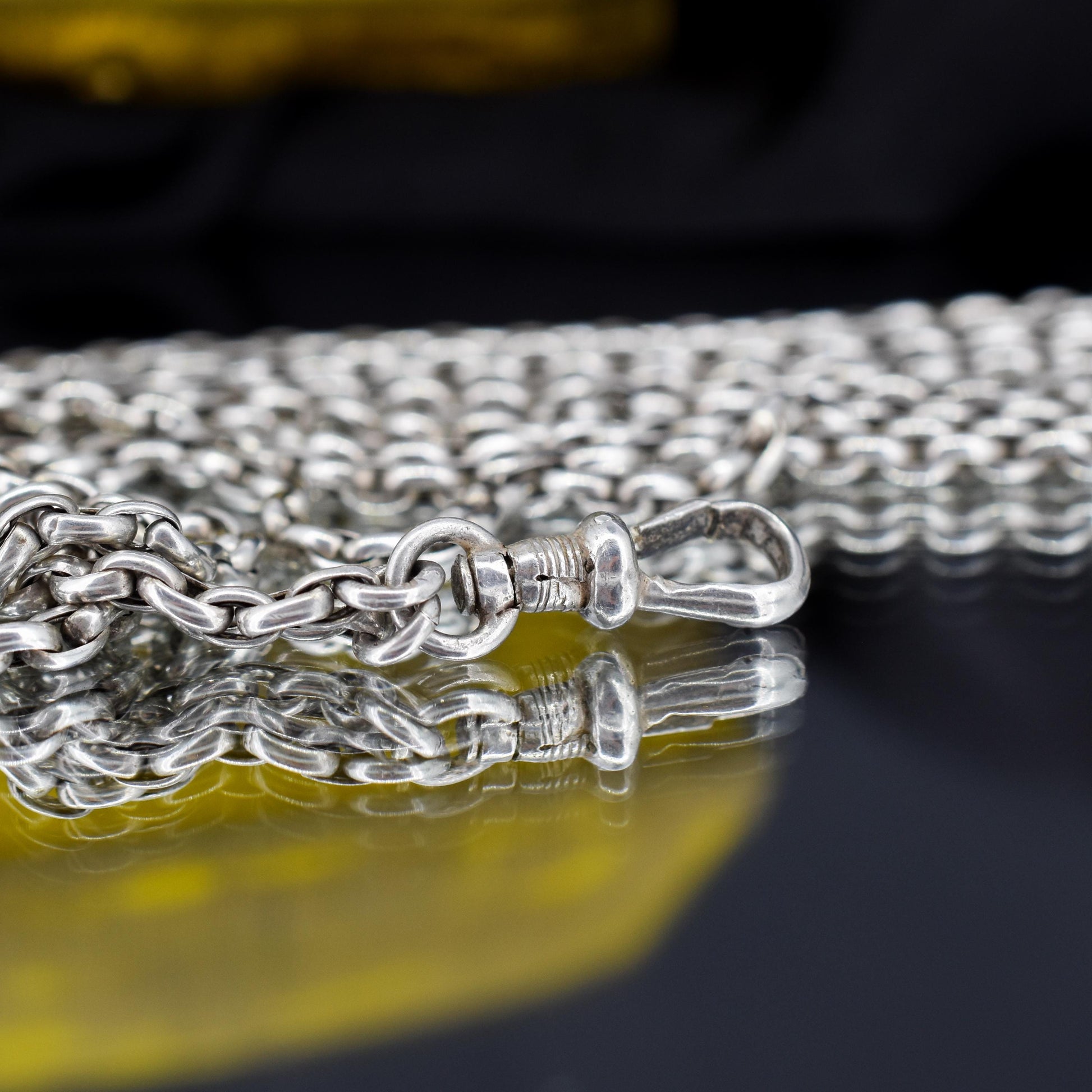 Antique Silver Long Guard Chain Necklace with Dog Clip | 52" Length