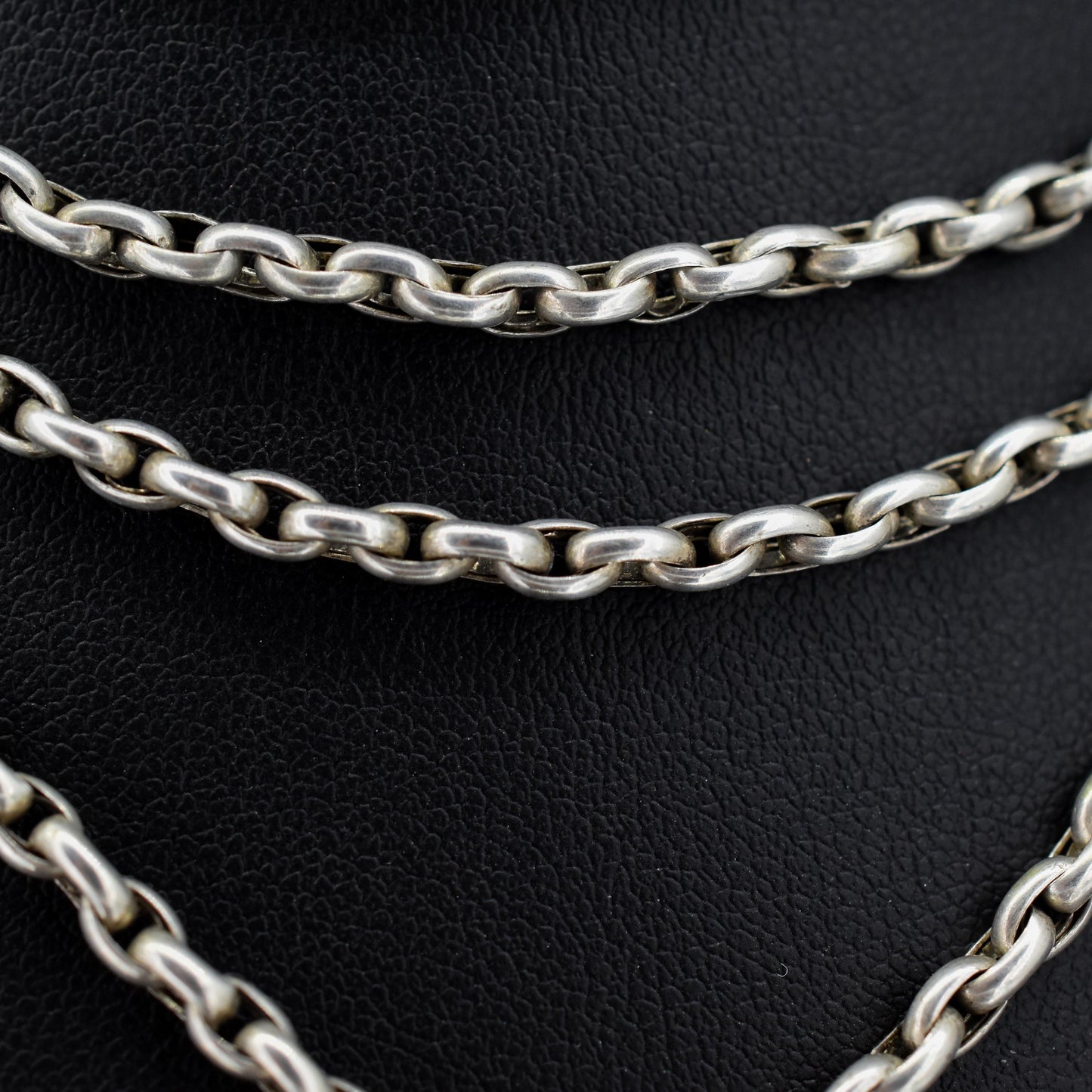 Antique Silver Long Guard Chain Necklace with Dog Clip | 52" Length