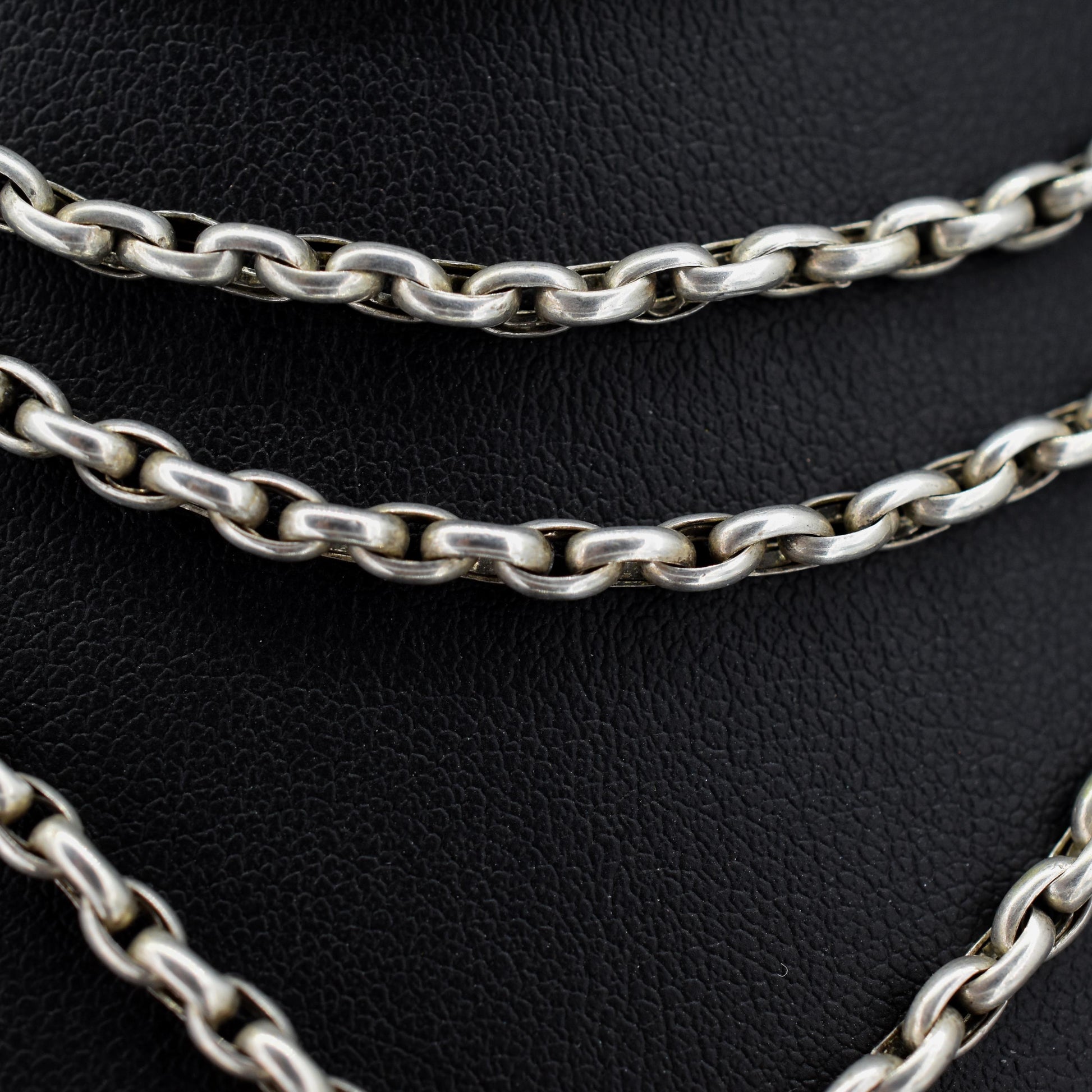 Antique Silver Long Guard Chain Necklace with Dog Clip | 52" Length