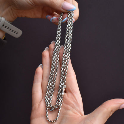 Antique Silver Long Guard Chain Necklace with Dog Clip | 52" Length