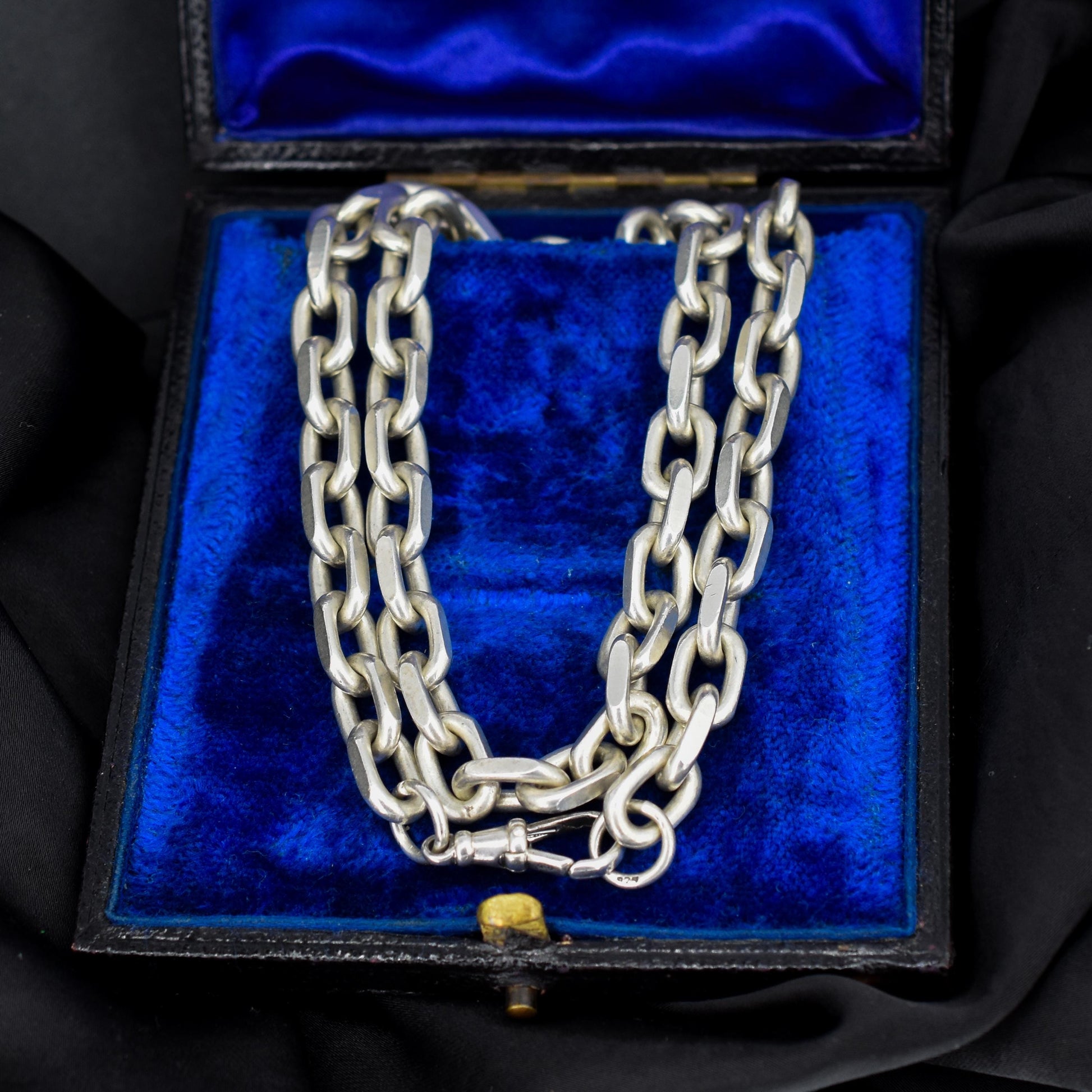 Vintage 87g Chunky Sterling Silver Flat Edge Link Biker Chain Necklace with Dog Clip – 22.75"