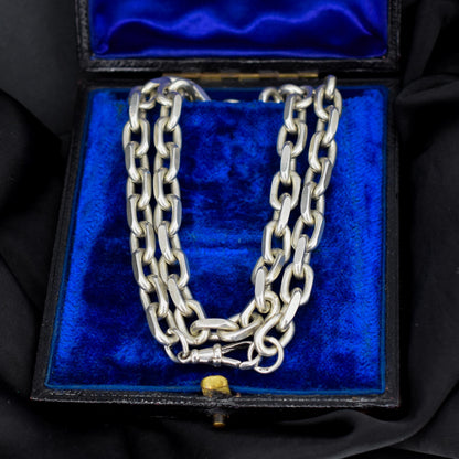 Vintage 87g Chunky Sterling Silver Flat Edge Link Biker Chain Necklace with Dog Clip – 22.75"