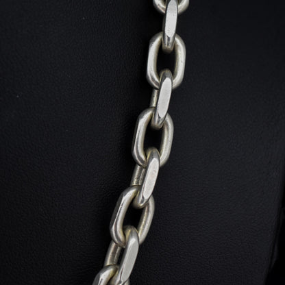 Vintage 87g Chunky Sterling Silver Flat Edge Link Biker Chain Necklace with Dog Clip – 22.75"