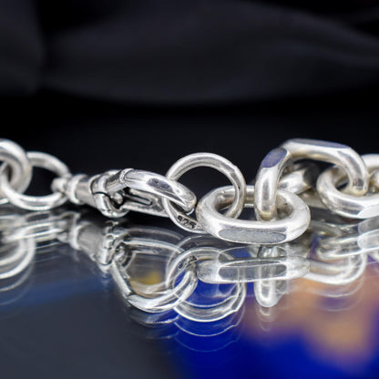 Vintage 87g Chunky Sterling Silver Flat Edge Link Biker Chain Necklace with Dog Clip – 22.75"
