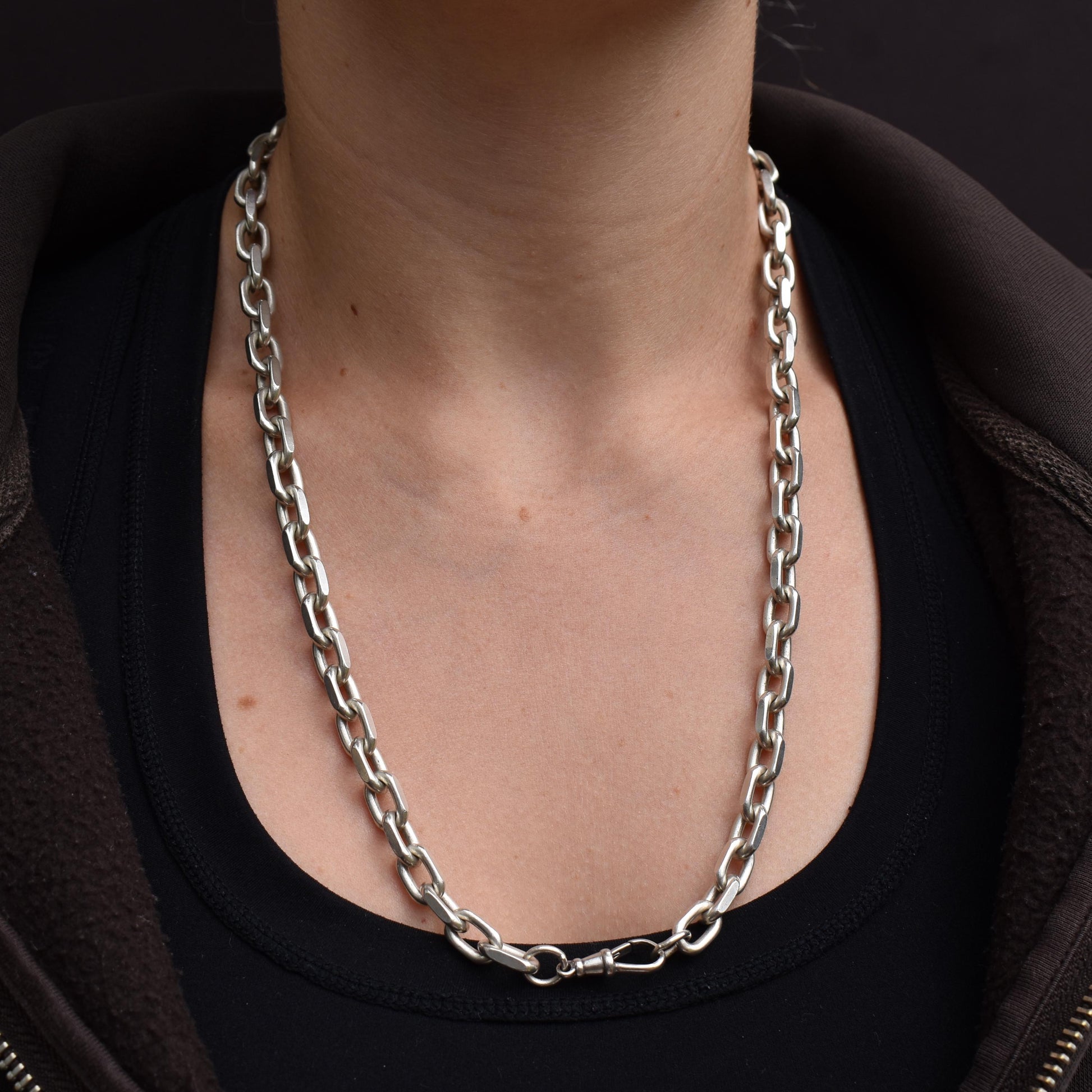 Vintage 87g Chunky Sterling Silver Flat Edge Link Biker Chain Necklace with Dog Clip – 22.75"