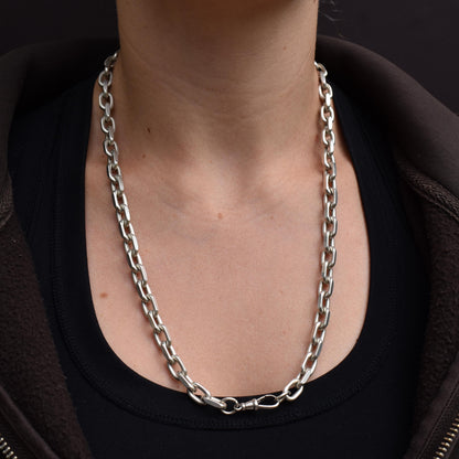 Vintage 87g Chunky Sterling Silver Flat Edge Link Biker Chain Necklace with Dog Clip – 22.75"