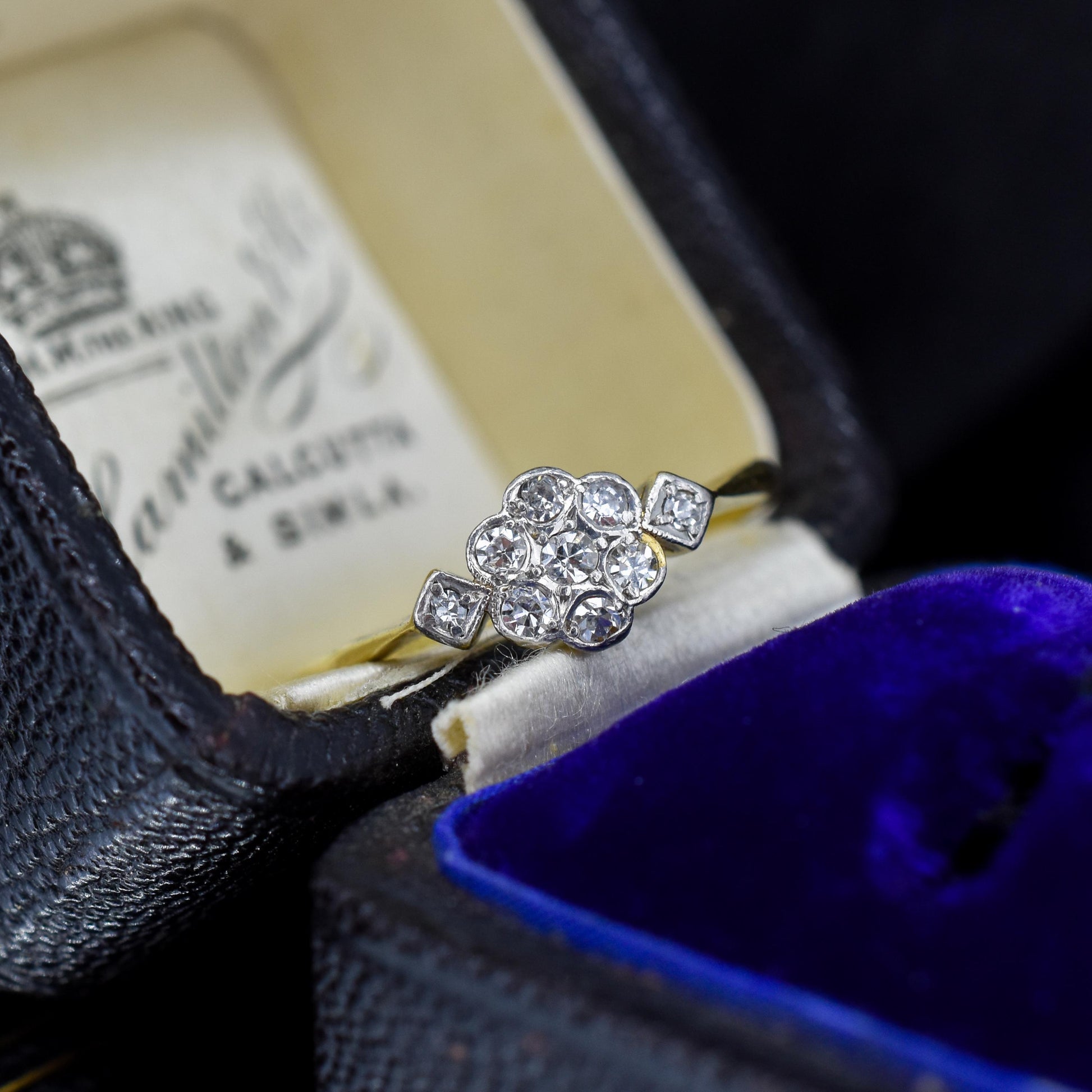 Antique Edwardian Diamond Bezel Cluster Daisy 18ct Yellow Gold and Platinum Ring