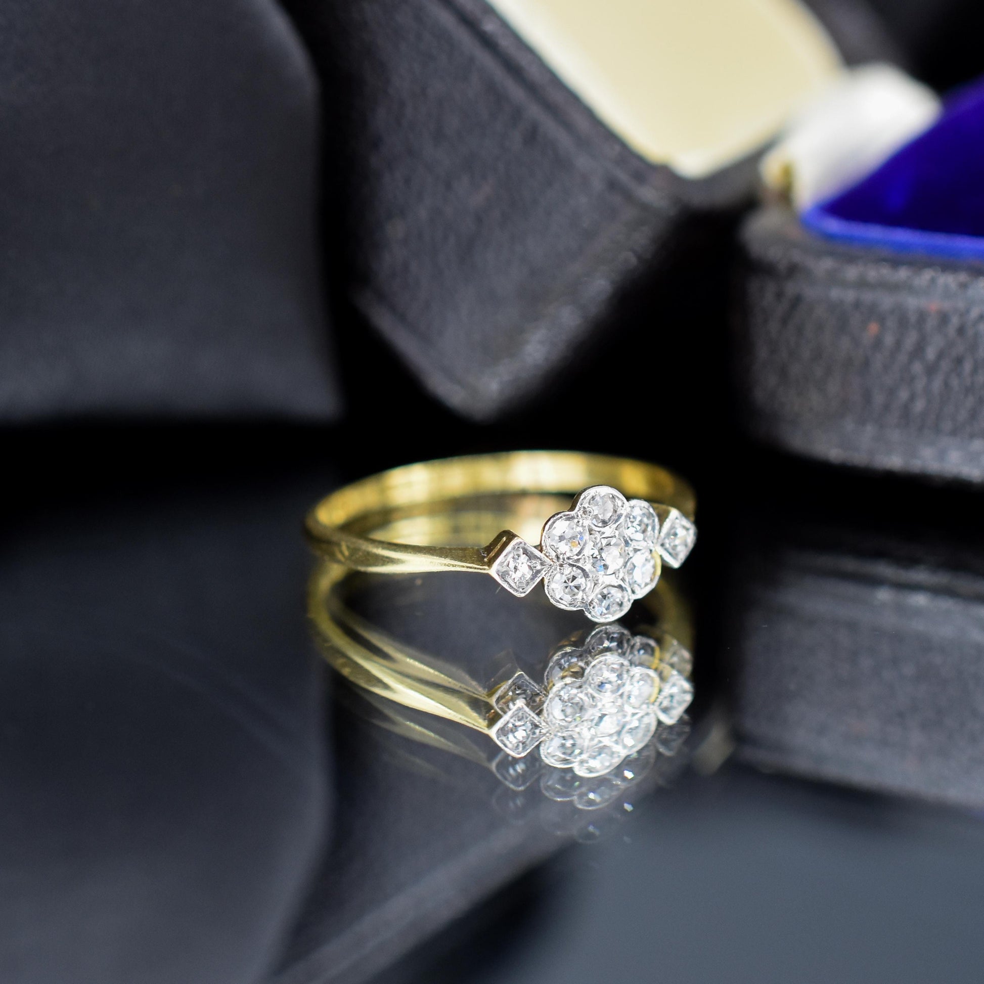Antique Edwardian Diamond Bezel Cluster Daisy 18ct Yellow Gold and Platinum Ring