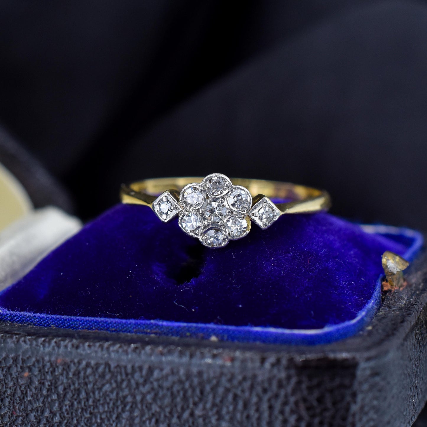 Antique Edwardian Diamond Bezel Cluster Daisy 18ct Yellow Gold and Platinum Ring