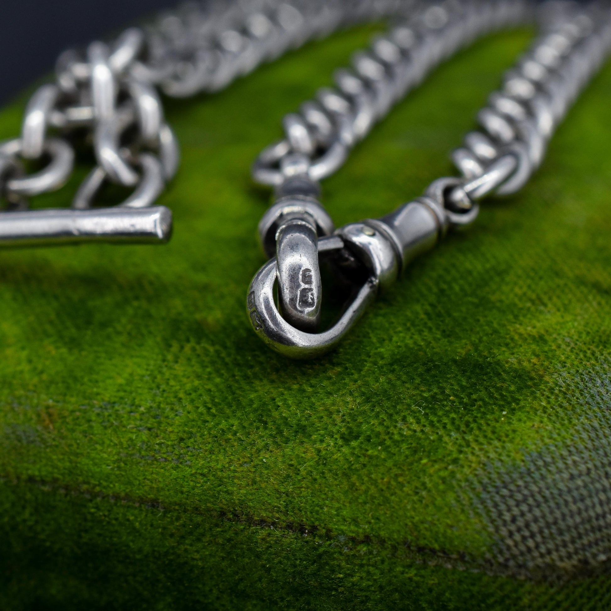Antique '1919' Sterling Silver Uniform Curb Link Albert Watch Chain Necklace – 16"