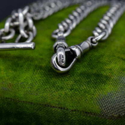 Antique '1919' Sterling Silver Uniform Curb Link Albert Watch Chain Necklace – 16"