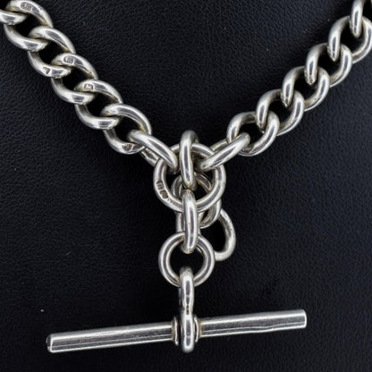Antique '1919' Sterling Silver Uniform Curb Link Albert Watch Chain Necklace – 16"