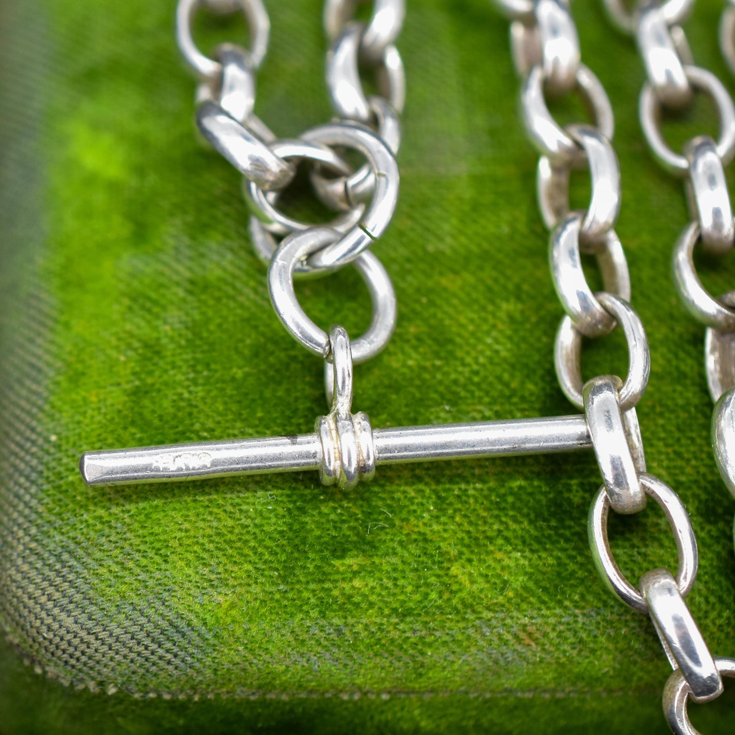 Vintage Sterling Silver Oval Cable Link Chain Necklace with T-Bar and Dog Clips – 32.25"