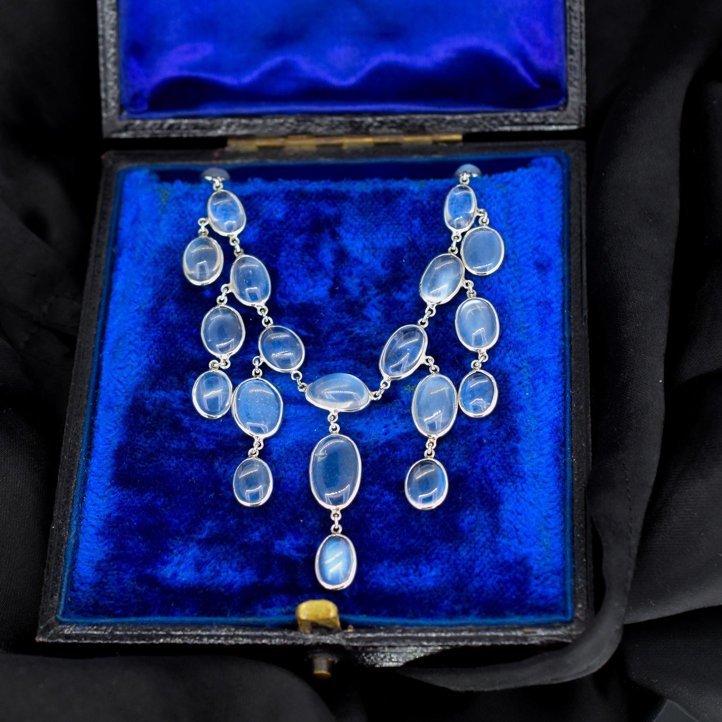 Antique Moonstone Silver Drop Fringe Festoon Necklace | 15.25"