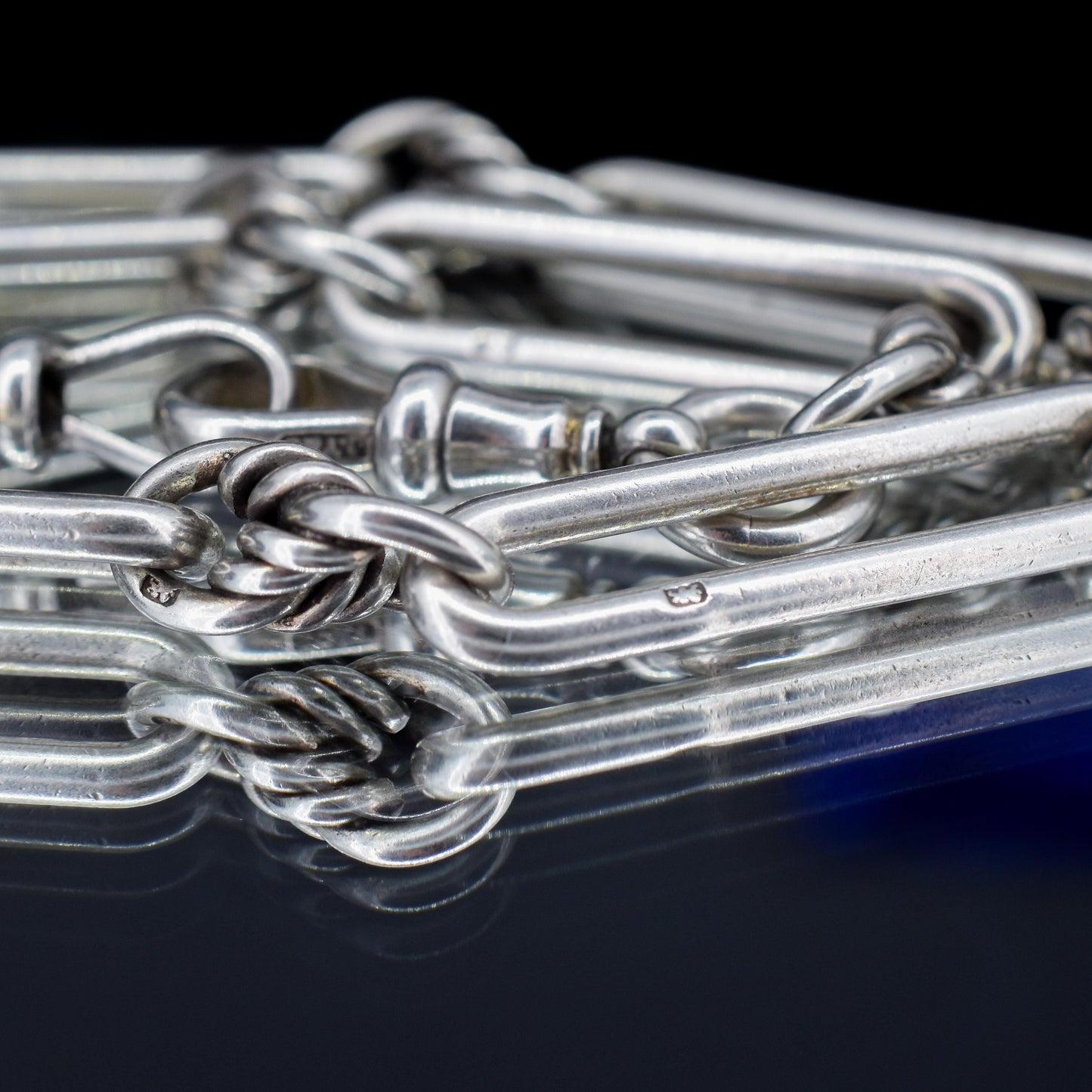 Antique '1902' Sterling Silver Trombone Love Knot Watch Chain | 13"