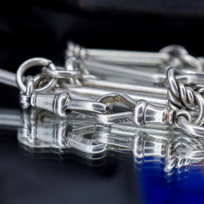Antique '1902' Sterling Silver Trombone Love Knot Watch Chain | 13"