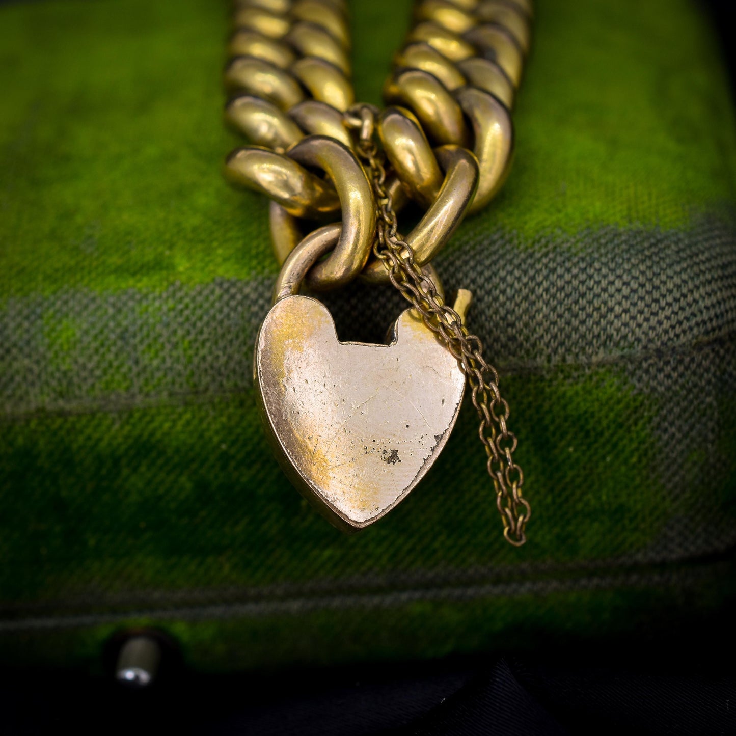 Antique Heart Padlock Curb Link Rolled Gold Bracelet