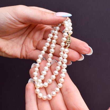 Vintage Graduated Pearl Gold Strand Beaded Necklace | 16.25"