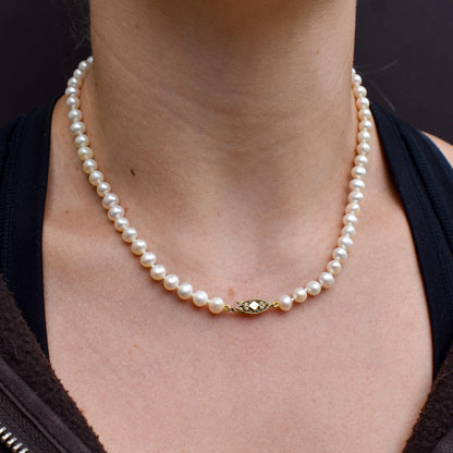 Vintage Graduated Pearl Gold Strand Beaded Necklace | 16.25"