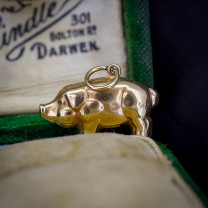 Vintage 9ct Gold Lucky Pig Charm Pendant | London 1974