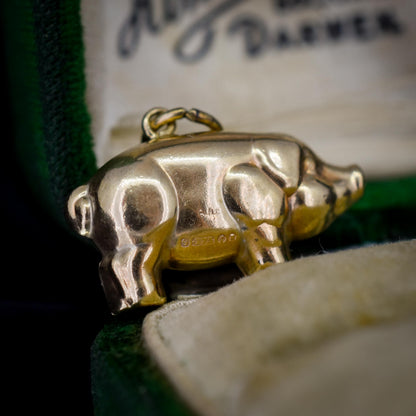 Vintage 9ct Gold Lucky Pig Charm Pendant | London 1974