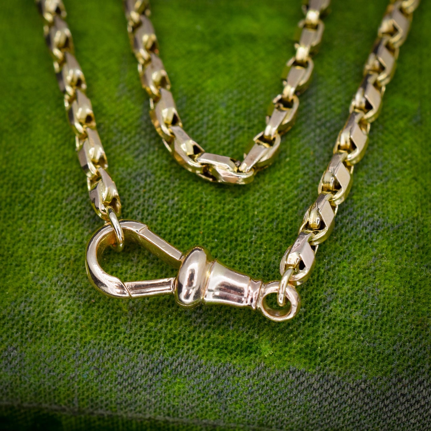 Antique 9ct Gold Tulip Link Fancy Chain Necklace with Dog Clip | 19"