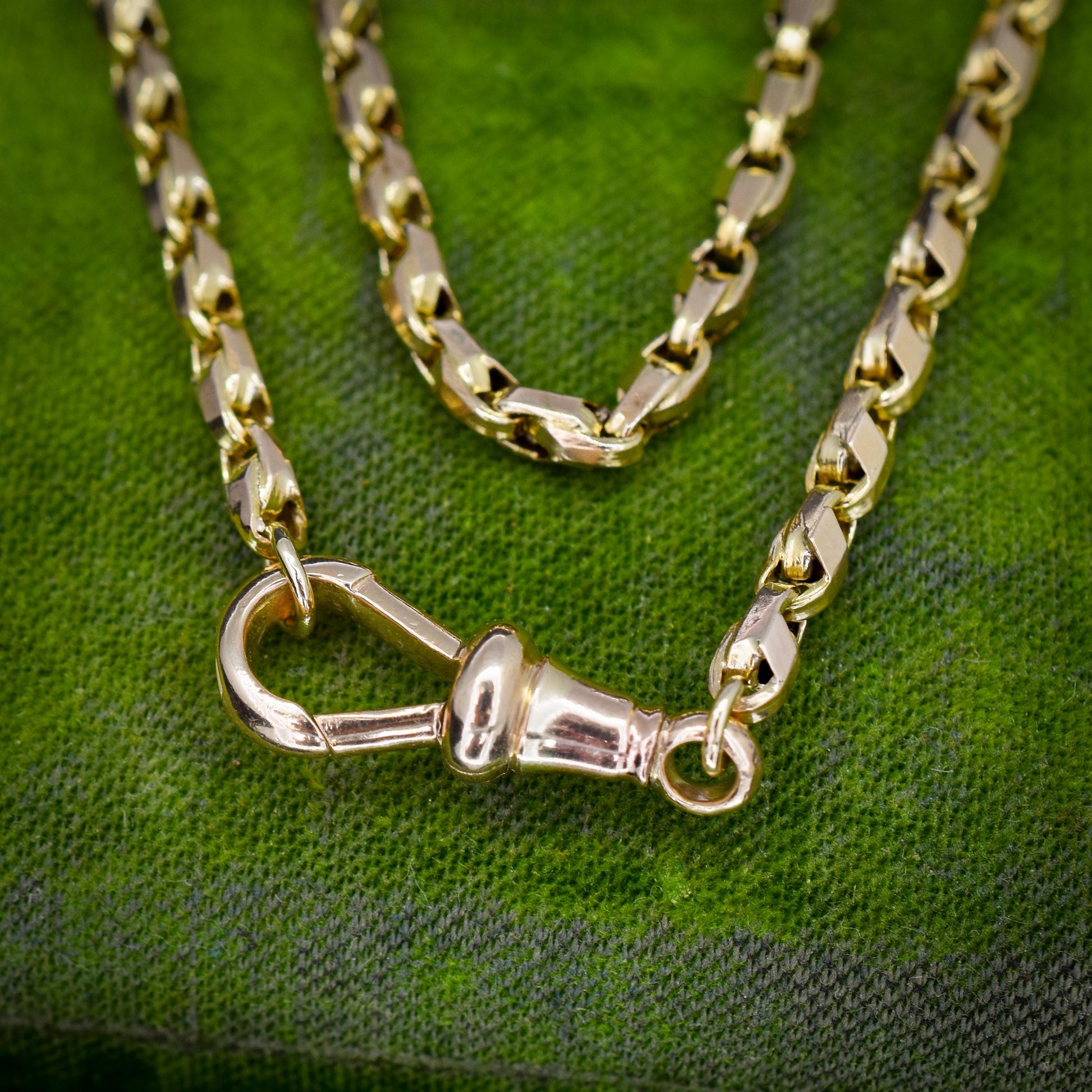 Antique 9ct Gold Tulip Link Fancy Chain Necklace with Dog Clip | 19"