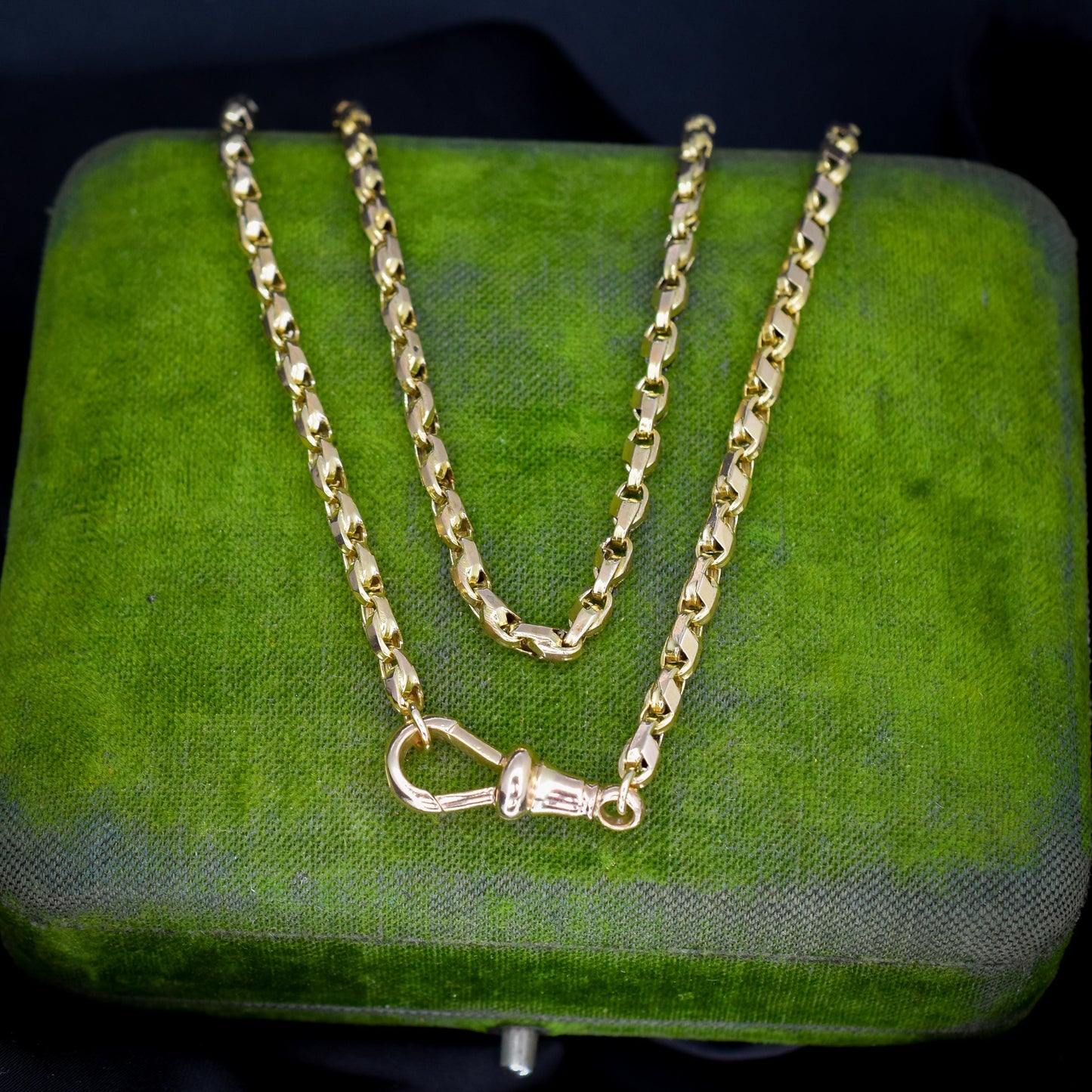 Antique 9ct Gold Tulip Link Fancy Chain Necklace with Dog Clip | 19"