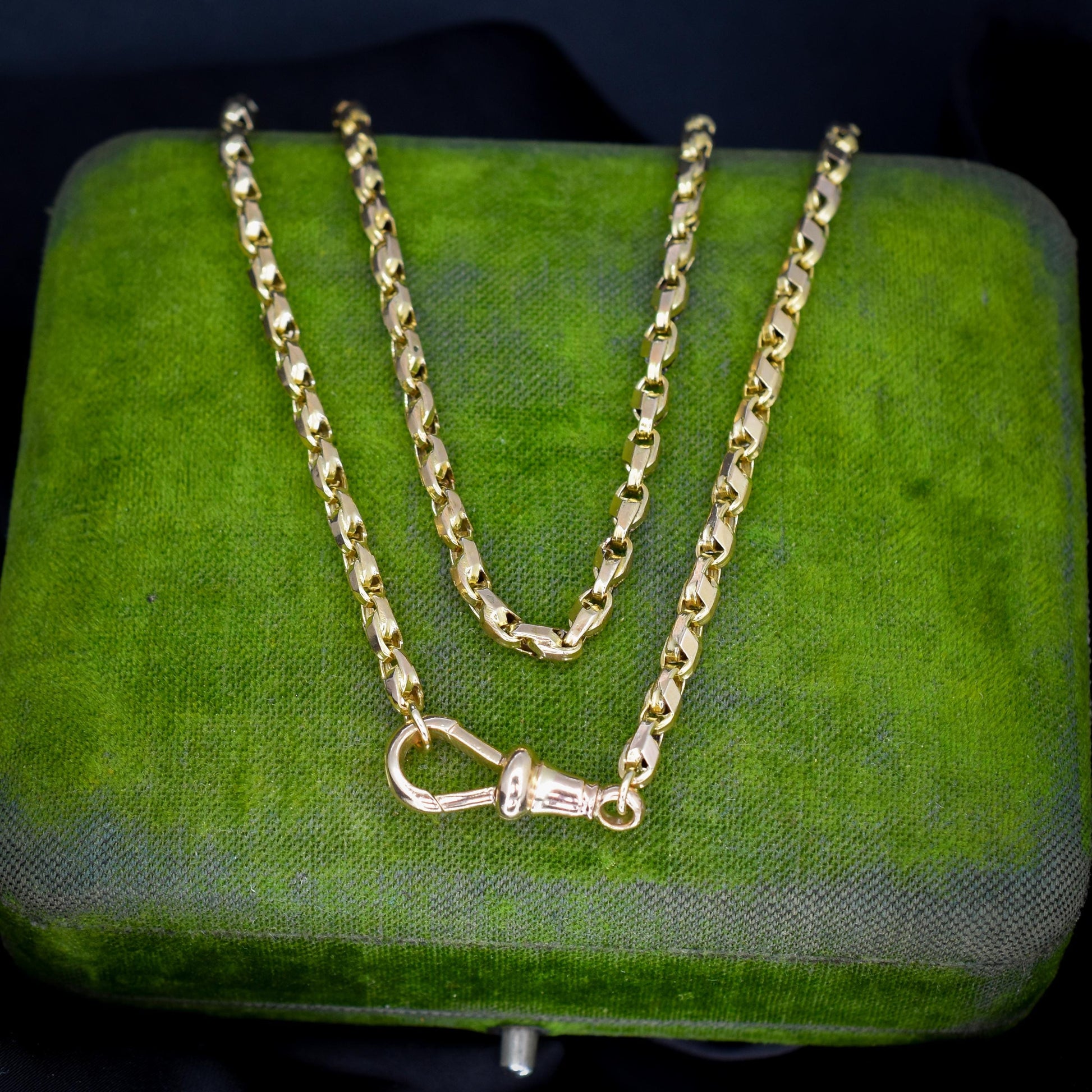 Antique 9ct Gold Tulip Link Fancy Chain Necklace with Dog Clip | 19"