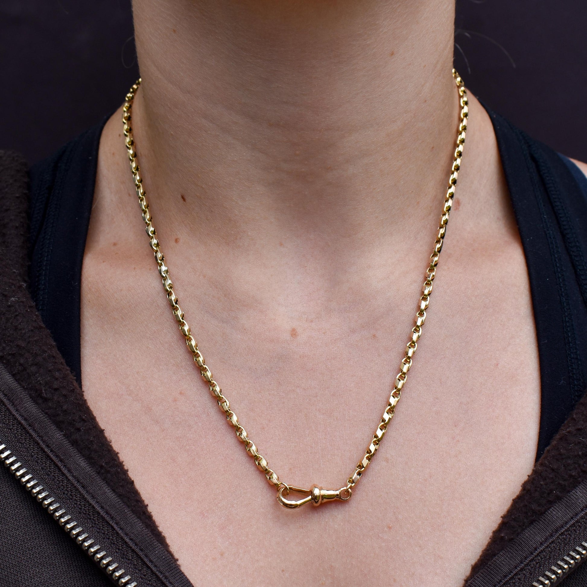 Antique 9ct Gold Tulip Link Fancy Chain Necklace with Dog Clip | 19"