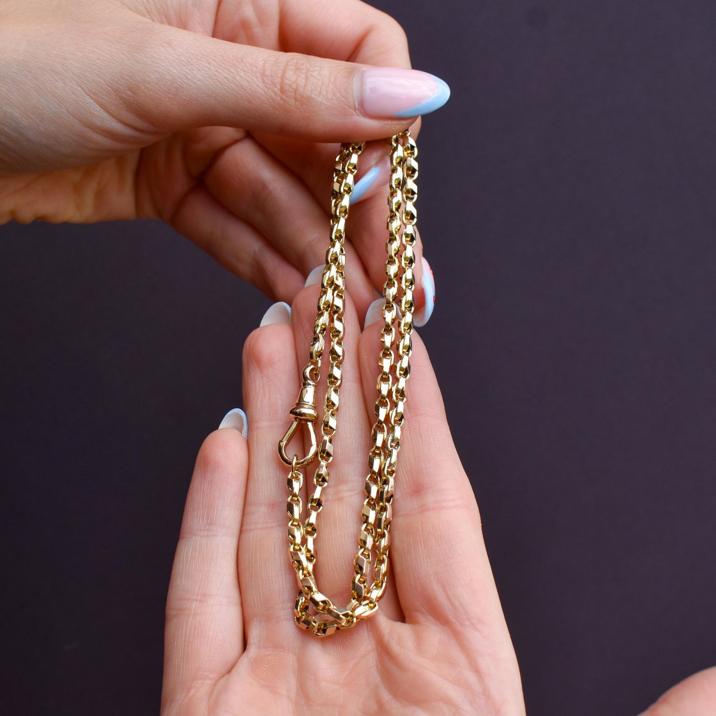 Antique 9ct Gold Tulip Link Fancy Chain Necklace with Dog Clip | 19"