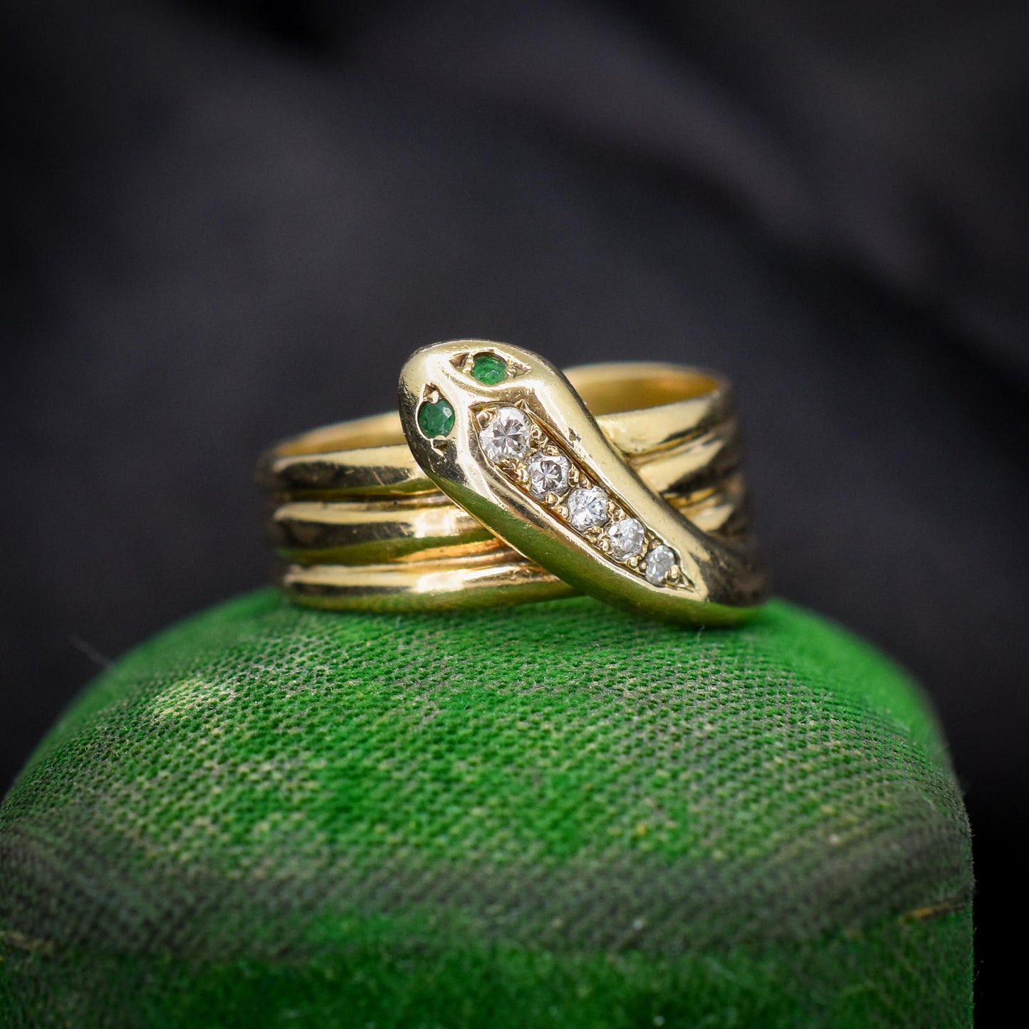 Vintage Diamond and Emerald Snake Serpent 9ct Gold Band Ring | Dated 1990