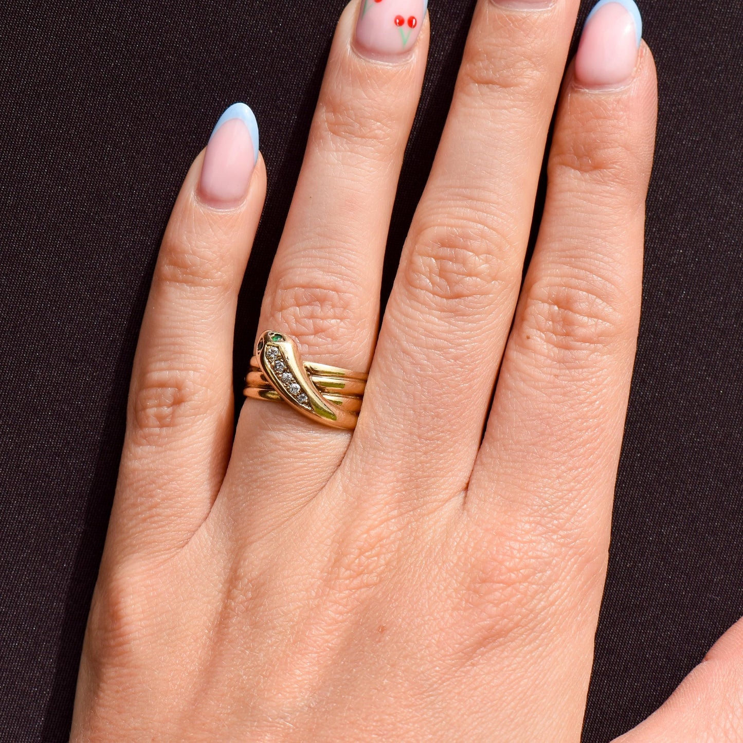 Vintage Diamond and Emerald Snake Serpent 9ct Gold Band Ring | Dated 1990