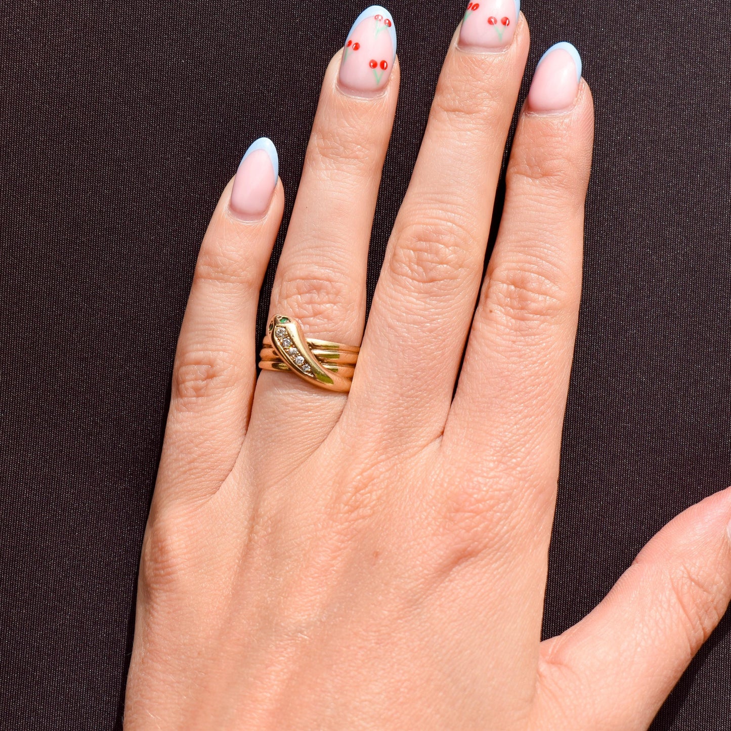 Vintage Diamond and Emerald Snake Serpent 9ct Gold Band Ring | Dated 1990