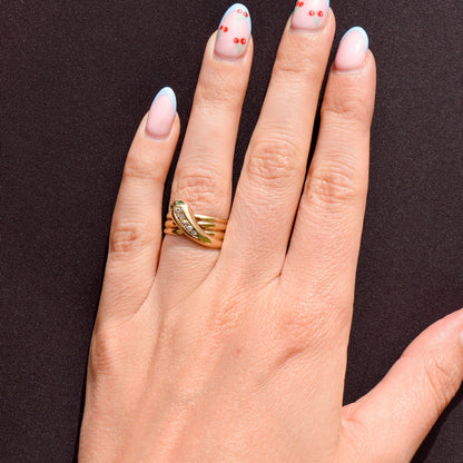 Vintage Diamond and Emerald Snake Serpent 9ct Gold Band Ring | Dated 1990