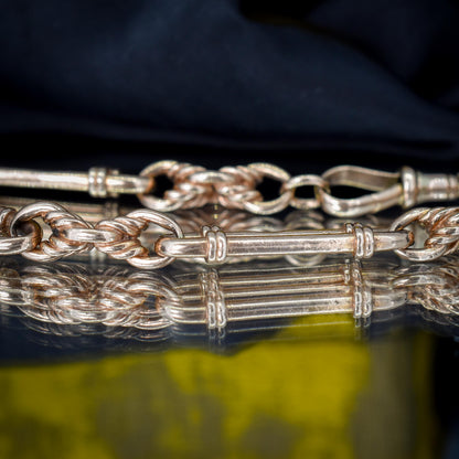 Antique 9ct Gold Heavy Trombone and Love Knot Link Bracelet with Dog Clip 8.25"
