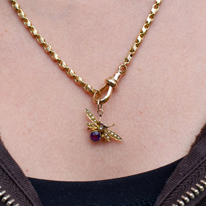 Antique 15ct Gold Amethyst and Pearl Insect Fly Charm Pendant