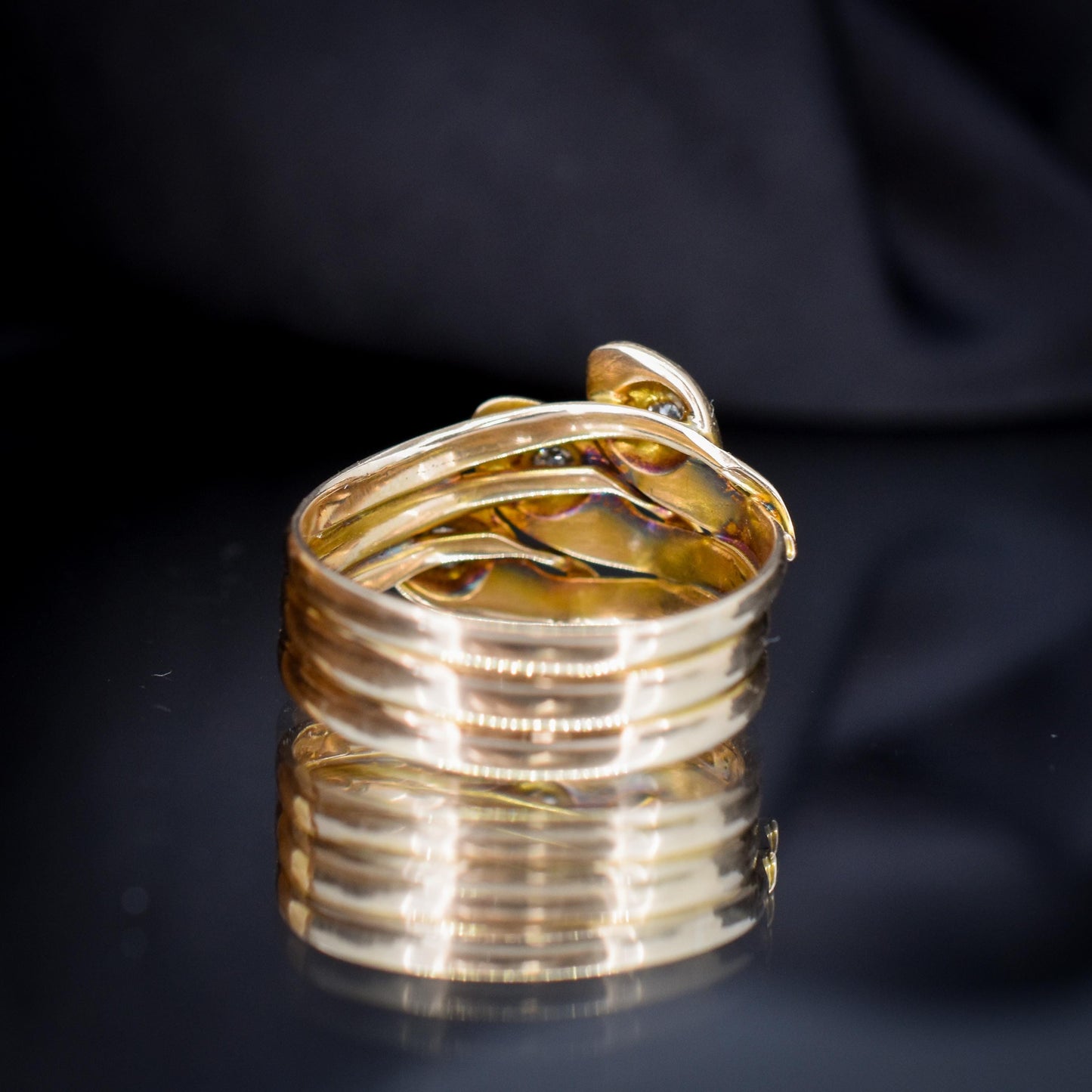 Antique Old Cut Diamond Triple Snake Serpent 9ct Gold Band Ring