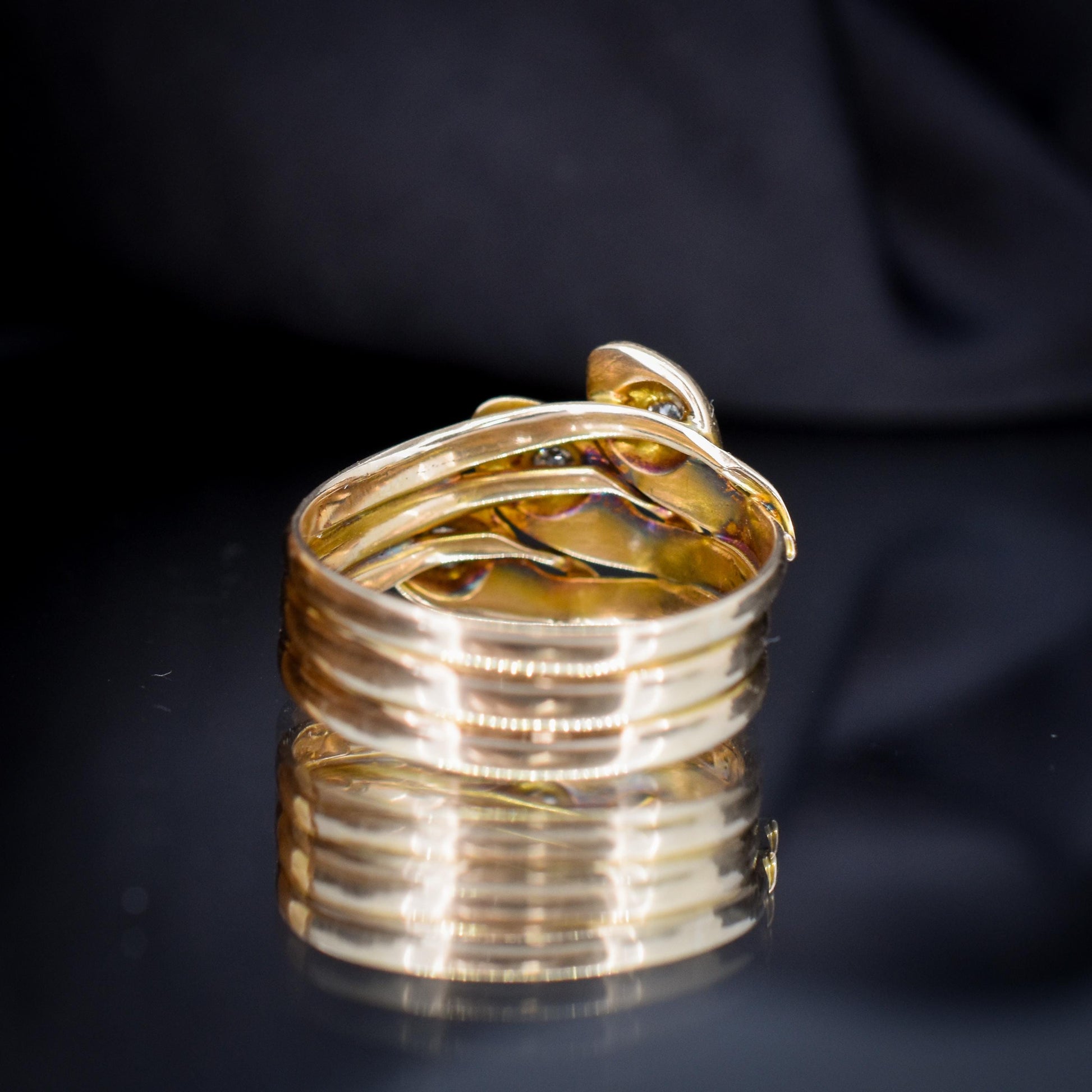 Antique Old Cut Diamond Triple Snake Serpent 9ct Gold Band Ring