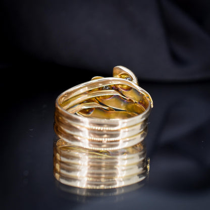 Antique Old Cut Diamond Triple Snake Serpent 9ct Gold Band Ring