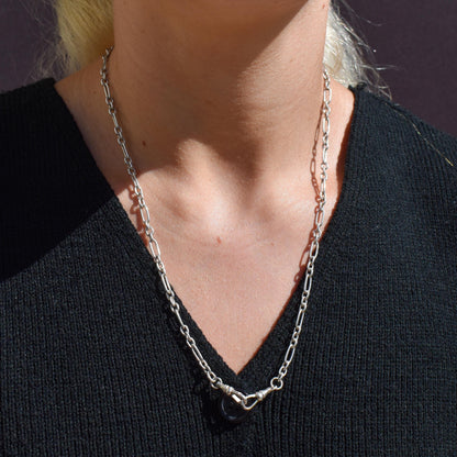 Vintage Sterling Silver Paper Link Trombone Dog Clip Chain Necklace | 20.5"